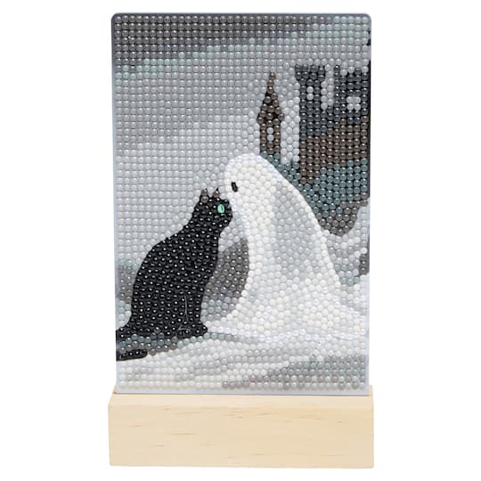 Michaels, 4" x 6" Ghost & Cat Acrylic Surface Diamond Art Kit with Wood Stand by Make Market® – Category: Halloween Diamond Painting Kits
